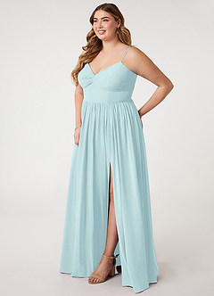 Azazie Zeya Bridesmaid Dresses Sea Glass A-Line V-Neck Pleated Chiffon Dress image8