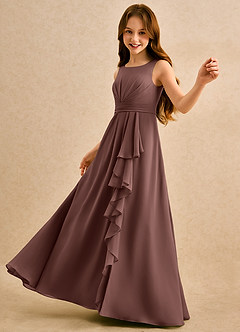 Azazie Chibi Girls Formal Abiti da Ragazza di Fiori Abito A-Line in Chiffon Plissettato Espresso image5