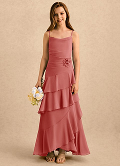 Azazie Indiah Girls Formal Flower Girl Dresses Antique Rose A-Line Ruched Chiffon Dress image1