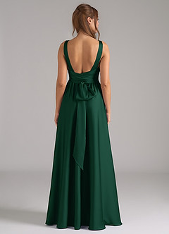 Azazie Kora Bridesmaid Dresses Dark Green A-Line Pleated Stretch Satin Dress image5