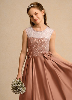 Azazie Candy Girl Blumenmädchenkleider Ballkleid Schleifen Matte Satin Kleid Bronzer image7