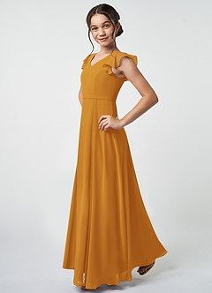 Azazie Claudine Junior Butterscotch A-Line Pleated Chiffon Dress image3