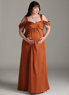 Azazie Rhea Maternity Bridesmaid Dresses A-Line Off-The-Shouler Pleated Stretch Satin Floor-Length Dress image8