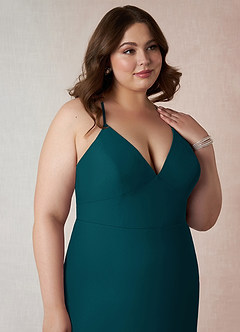 Azazie Becca Bridesmaid Dresses Pine Sheath V-Neck Chiffon Dress image12