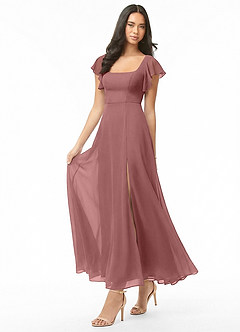 Azazie Bondi Bridesmaid Dresses Desert Rose A-Line Ruched Chiffon Dress image3