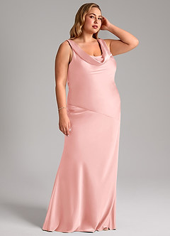 Azazie Rylina Bridesmaid Dresses Powder Pink Mermaid Stretch Satin Dress image10