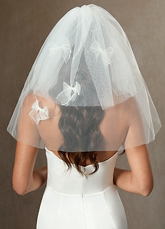 front Scattered Statement Bow Shoulder Length Layered Veil