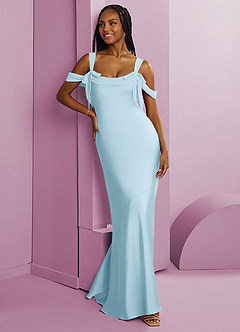 Barbie ♥ Azazie Vestidos de damas de honor Vestido de Azul Cielo de Satén Elástico de Corte Recto con Plisado image10