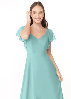 Azazie Syenna Brautjungfernkleider A-Linie Gestreift Chiffon Kleid Aqua image5