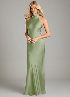 Azazie Velli Bridesmaid Dresses Dusty Sage Mermaid High Neck Stretch Satin Dress image1