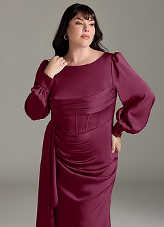Azazie Raye Bridesmaid Dresses Mulberry Mermaid Long Sleeve Stretch Satin Dress image11