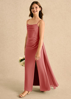 Azazie Moxie Girls Formal Blumenmädchenkleider A-Linie Spitze Chiffon Kleid Antike Rose image1