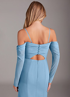 Azazie Hallie Bridesmaid Dresses Steel Blue Mermaid Long Sleeve Chiffon Dress image6