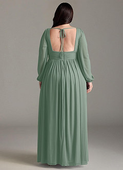 Azazie Norah Brautjungfernkleider A-Linie Lange Ärmel mit V-Ausschnitt Chiffon Kleid Silberner Salbei image7