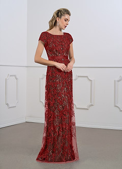 Azazie Dorit Mother of the Bride Dresses Rust Champagne Sheath Scoop Lace Dress image4