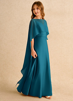 Azazie Fishie Girls Formal Abiti da Ragazza di Fiori Abito A-Line in Raso Opaco Blu Inchiostro image6