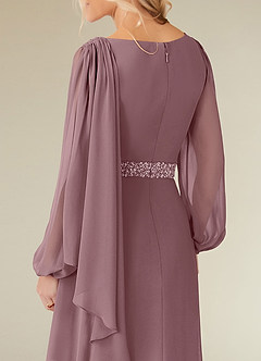 Azazie Priyanka Mother of the Bride Dresses Dusty Rose A-Line Boatneck Pleated Chiffon Dress image4