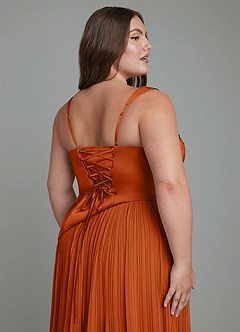Azazie Stephanie Bridesmaid Dresses Burnt Orange A-Line Pleated Stretch Satin Dress image12