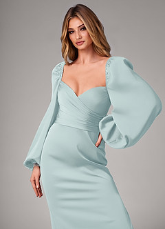 Azazie Sonata Bridesmaid Dresses Mist Sheath Long Sleeve Stretch Satin Convertible Dress image6