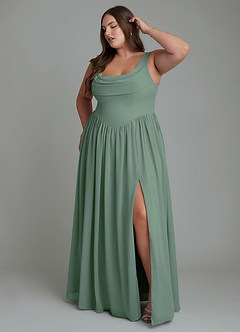 Azazie Novi Bridesmaid Dresses Eucalyptus A-Line Pleated Chiffon Dress image9
