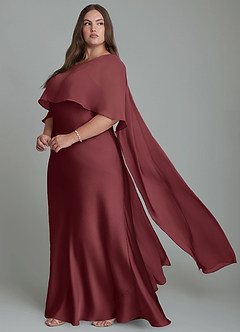 Azazie Stefania Brautjungfernkleider A-Linie Stretch-Satin Kleid Merlot image10