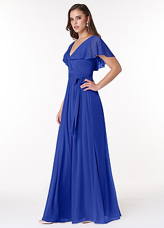 Azazie Jael Final Sale Royal Blue A-Line V-Neck Mesh Dress image3