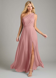 Azazie Phaedra Bridesmaid Dresses Dusty Rose A-Line One Shoulder Chiffon Dress image4