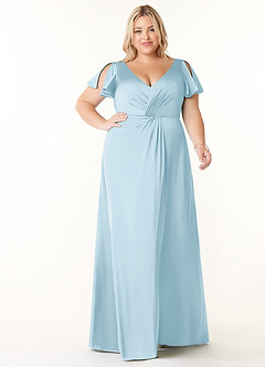 Azazie Soren Brautjungfernkleider A-Linie Plissee Stretch-Satin Kleid Himmelblau image8
