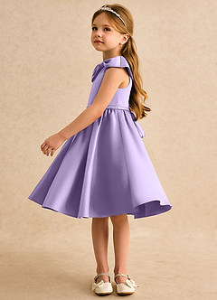 Azazie Acorn Flower Girl Dresses Lilac A-Line Pleated Matte Satin Dress image4