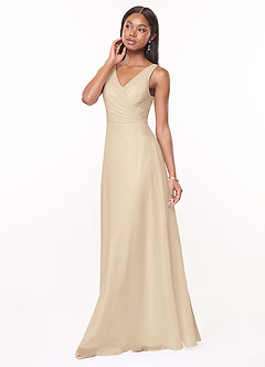 Azazie Nala Brautjungfernkleider A-Linie Plissee Chiffon Kleid Champagner image3
