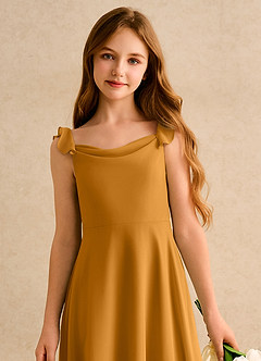 Azazie Puppy Girls Formal Flower Girl Dresses Butterscotch A-Line Pleated Chiffon Dress image6