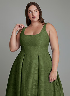 Azazie Amalie Brautjungfernkleider A-Linie Plissee Blumen-Burnout Kleid Olivgrün image13