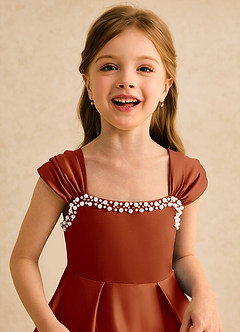 Azazie Yosemite Flower Girl Dresses Paprika Ball-Gown Sweetheart Neckline Matte Satin Dress image7
