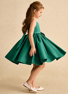 Azazie Jessie Flower Girl Dresses Emerald A-Line Bow Matte Satin Dress image6