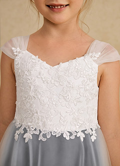 Azazie Momo Flower Girl Dresses Ivory Black A-Line Lace Dress image6