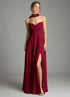 Azazie Ayla Abiti da Damigella Abito A-Line in Chiffon Scollo a Cuore Borgogna image7