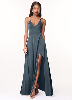 Azazie Maksim Bridesmaid Dresses Twilight A-Line V-Neck Stretch Satin Dress image1
