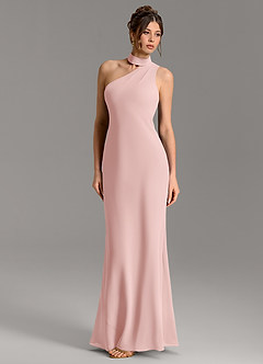 Azazie Seona Robes de demoiselle d'honneur Robe Sirène en Mousseline de soie Asymétrique Rose Poudré image1