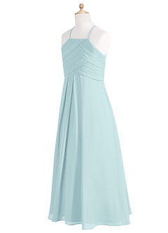 Azazie Ginger Junior Sea Glass A-Line Pleated Chiffon Dress image9