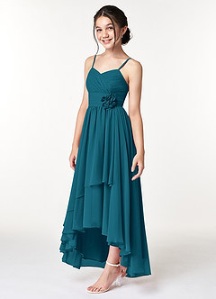 Azazie Catalina Junior Ink Blue A-Line Ruched Chiffon Dress image3