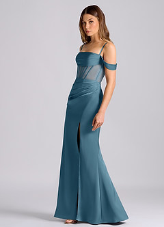 Azazie Alyce Bridesmaid Dresses Bermuda Mermaid Off the Shoulder Stretch Satin Convertible Dress image4