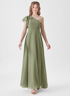 Azazie Arabella Junior Agave A-Line Ruched Chiffon Dress image5
