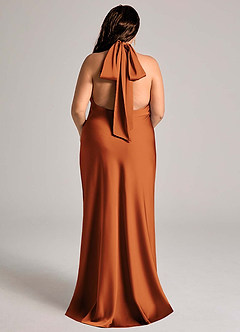 Azazie Velli Bridesmaid Dresses Cinnamon Mermaid High Neck Stretch Satin Dress image7