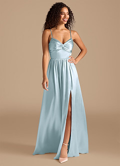 Azazie Zeya Bridesmaid Dresses Sky Blue A-Line Pleated Metallic Satin Dress image1