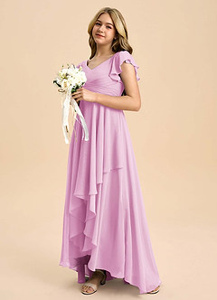 Azazie Caria Junior Robe Trapèze en Mousseline de soie Plissée Rose Bonbon image5