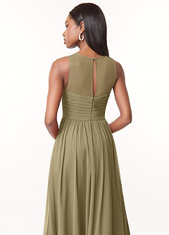 Azazie Nina Abiti da Damigella Abito A-Line in Chiffon Plissettato Verde Muschio image3