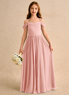 Azazie Shia Girls Formal Robe Demoiselle D'honneur Fillette Robe Trapèze en Mousseline de soie Épaules dénudées Rosette image2