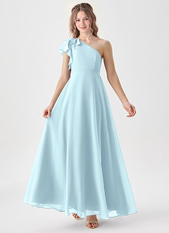 Azazie Arabella Junior A-Linie Gestreift Chiffon Kleid Wolke Blau image1