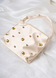 front Studded Satin Adjustable Shoulder Bag