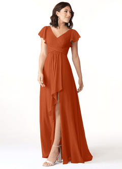 Azazie Omari Vestidos de damas de honor Vestido de Naranja Quemada de Gasa de Corte en A image4